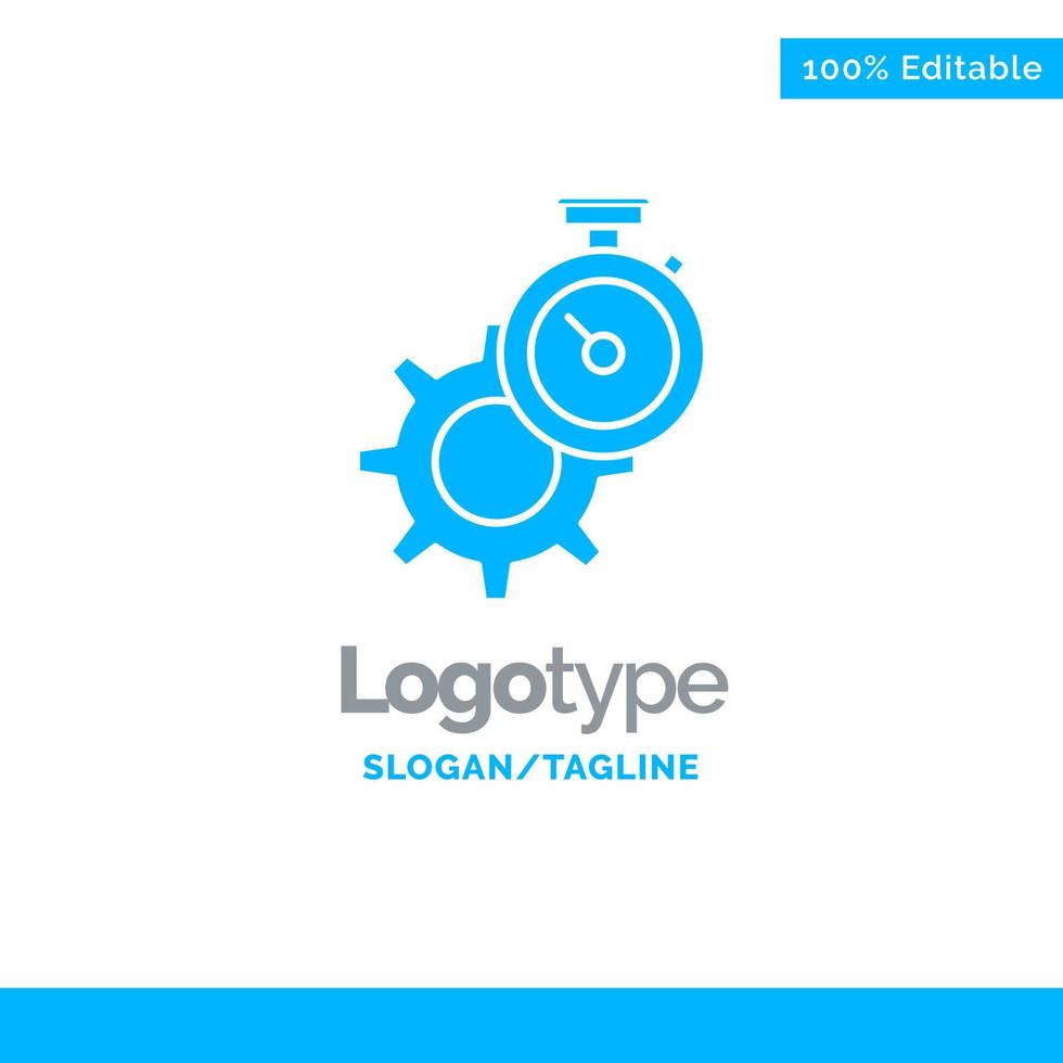 Timer Time Gear Setting Watch Blue Solid Logo Template Place for Tagline vector