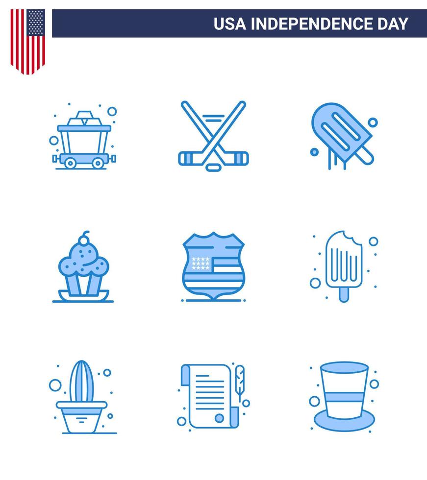 Blue Pack of 9 USA Independence Day Symbols of sign thanksgiving cream sweet dessert Editable USA Day Vector Design Elements