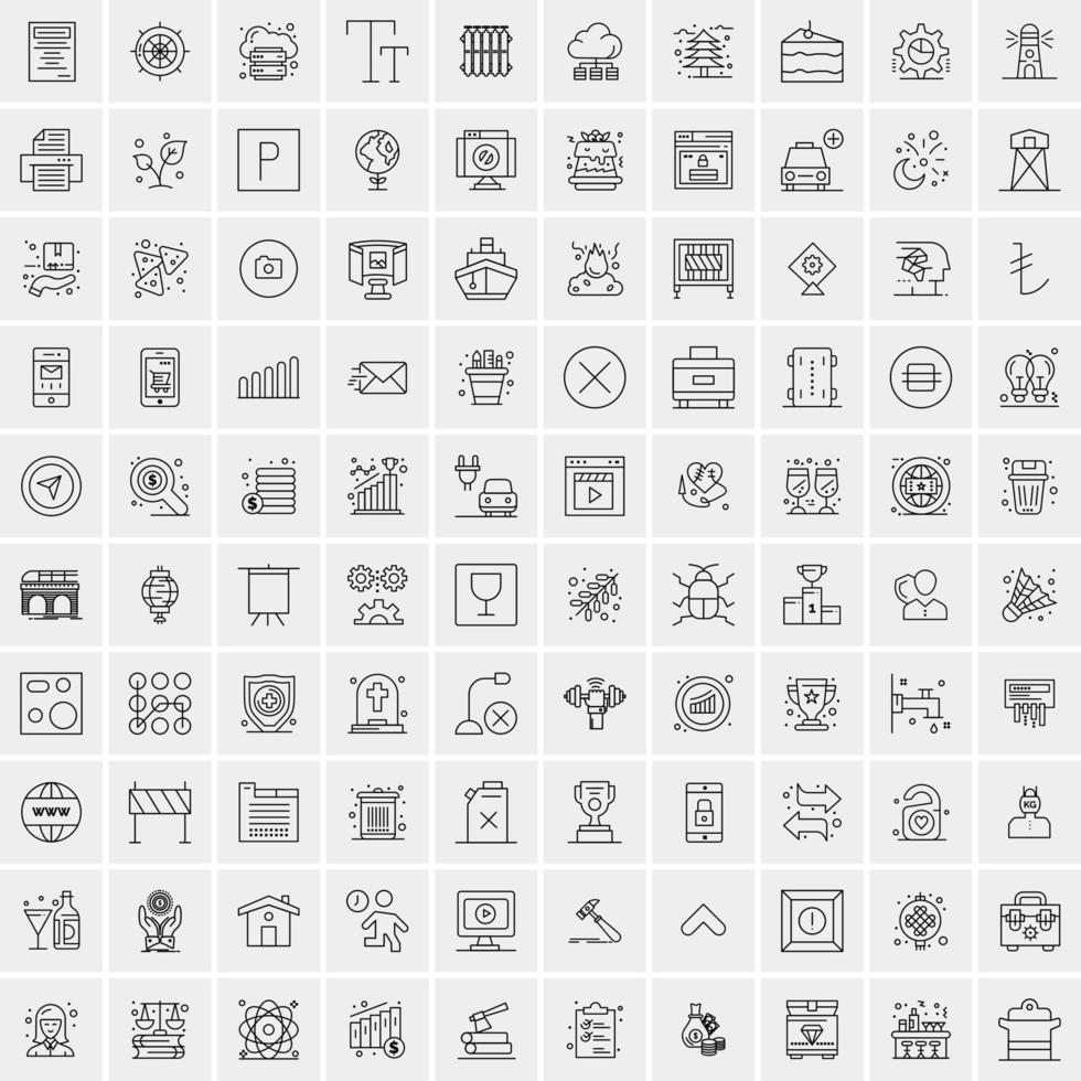 conjunto de 100 iconos de línea de negocios creativos vector