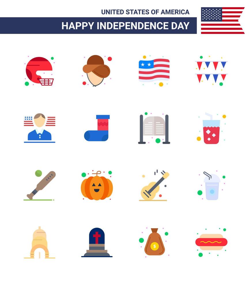 16 Creative USA Icons Modern Independence Signs and 4th July Symbols of flag man hat paper festival Editable USA Day Vector Design Elements