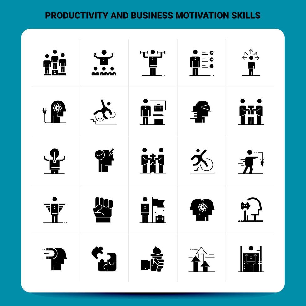 Solid 25 Productivity And Business Motivation Skills Icon set Vector Glyph Style Design Black Icons Set Web and Mobile Business ideas design Vector Illustration