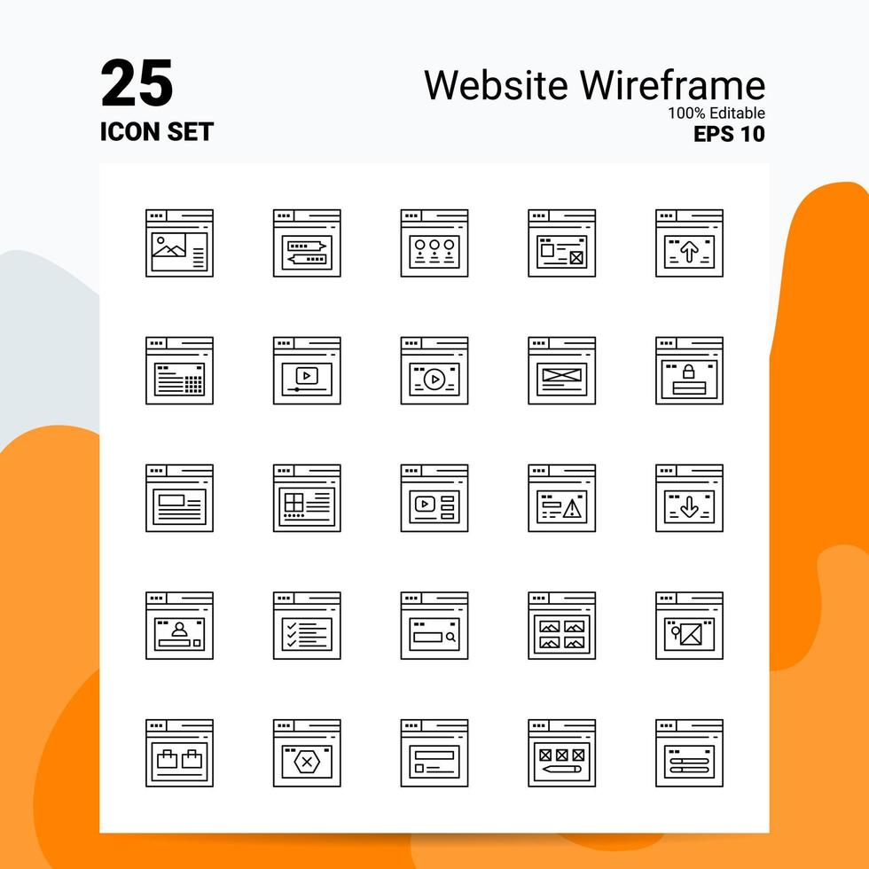 25 Website Wireframe Icon Set 100 Editable EPS 10 Files Business Logo Concept Ideas Line icon design vector