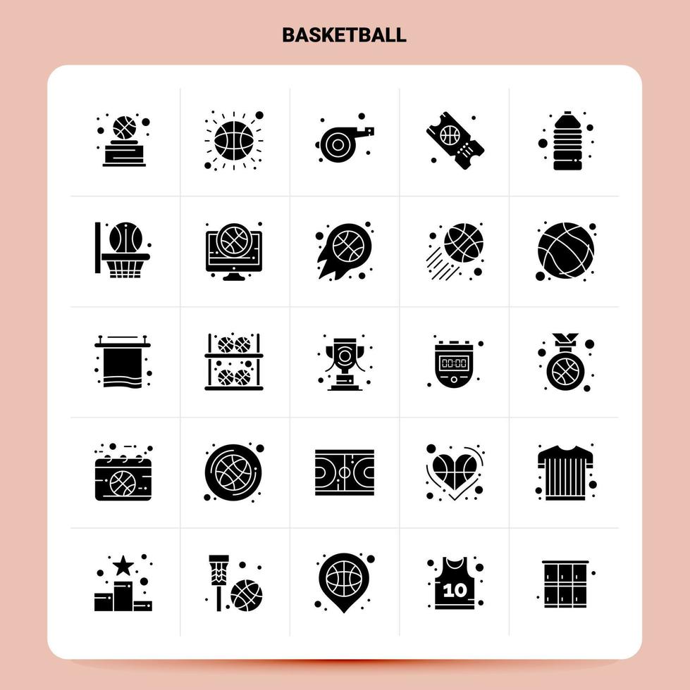 conjunto de iconos de baloncesto sólido 25 diseño de estilo de glifo vectorial conjunto de iconos negros diseño de ideas de negocios web y móvil ilustración vectorial vector