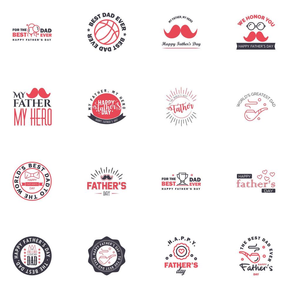 Happy fathers day 16 Black and Pink typography set Vector emblems Lettering for greeting cards banners tshirt design You are the best dad Editable Vector Design Elements