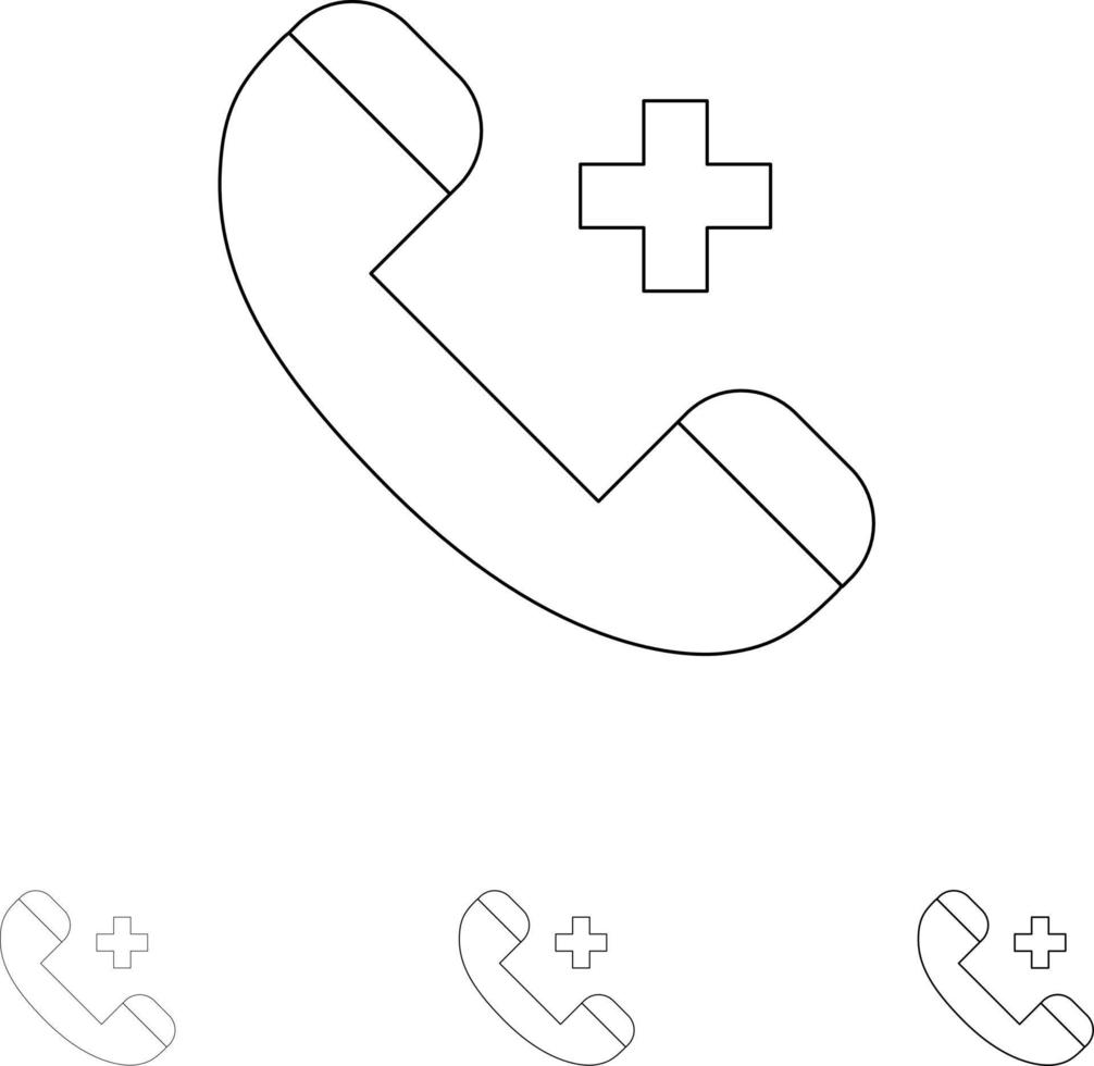 Call Ring Hospital Phone Delete Bold and thin black line icon set vector