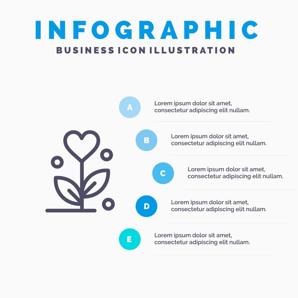 Love Flower Wedding Heart Line icon with 5 steps presentation infographics Background vector