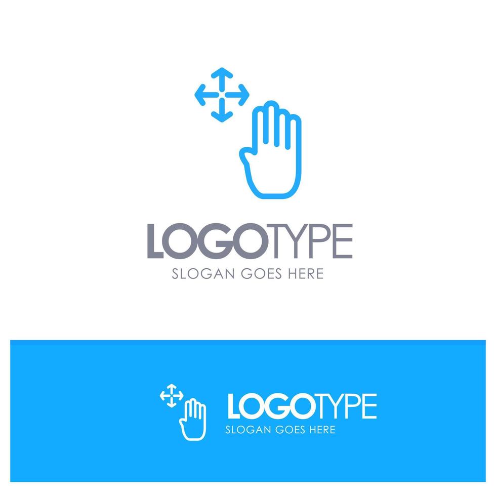 cursor de mano hacia arriba mantenga el logotipo de contorno azul lugar para el eslogan vector