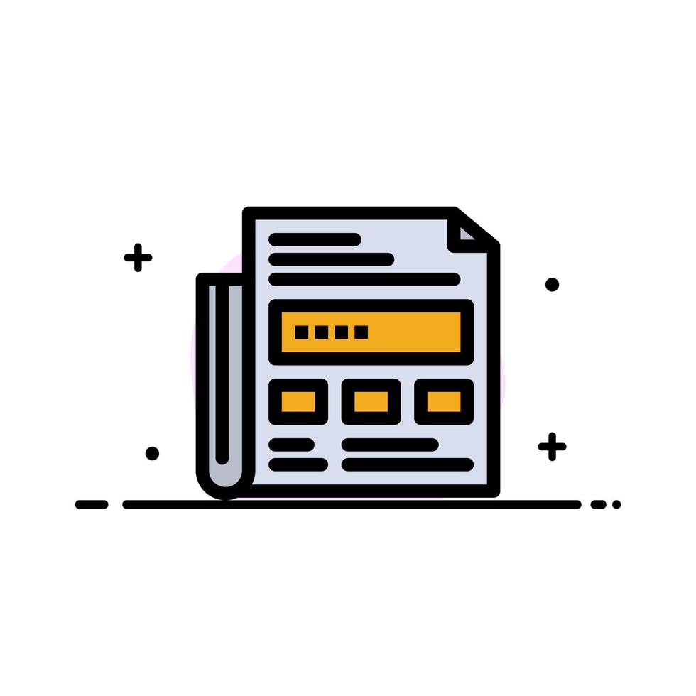 Newspaper Ad Paper Headline  Business Flat Line Filled Icon Vector Banner Template
