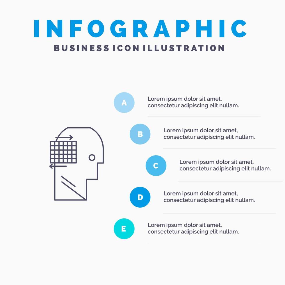 el usuario piensa en el icono de la línea de negocio de éxito con el fondo de la infografía de presentación de 5 pasos vector