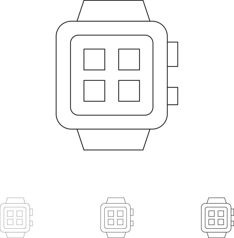 Electronic Home Smart Technology Watch Bold and thin black line icon set vector