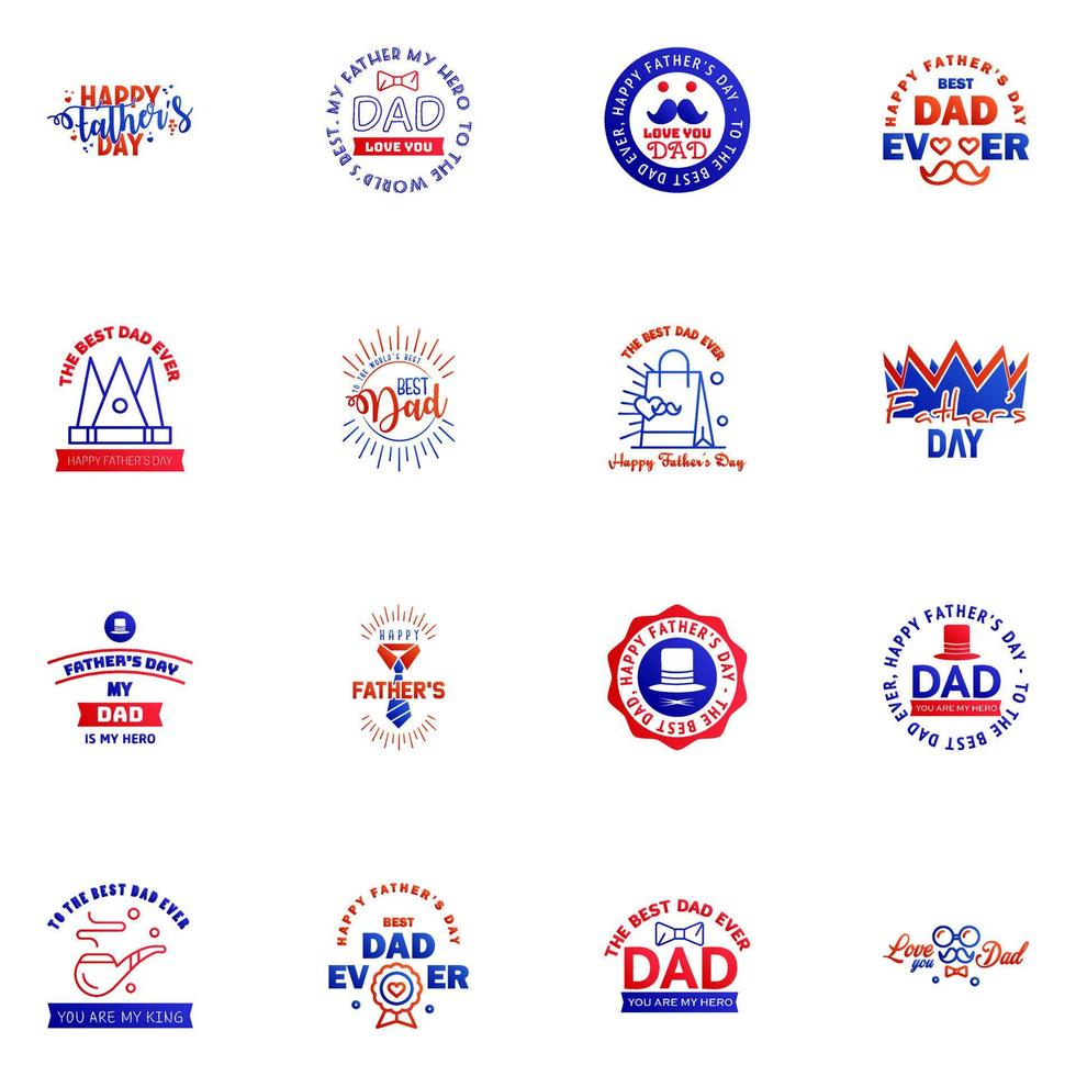 Happy fathers day 16 Blue and red Typography Fathers day background design Fathers day greeting card Editable Vector Design Elements