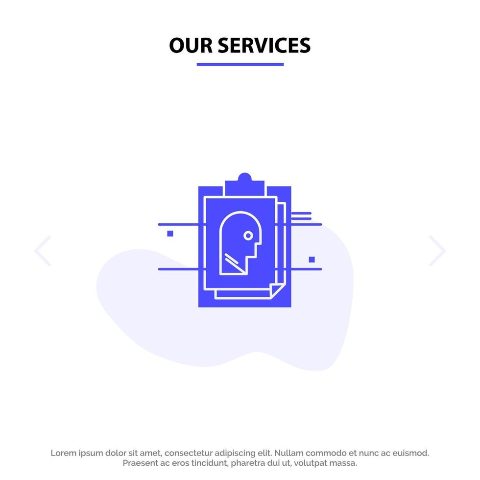 Our Services Report Card File User ID  Solid Glyph Icon Web card Template vector