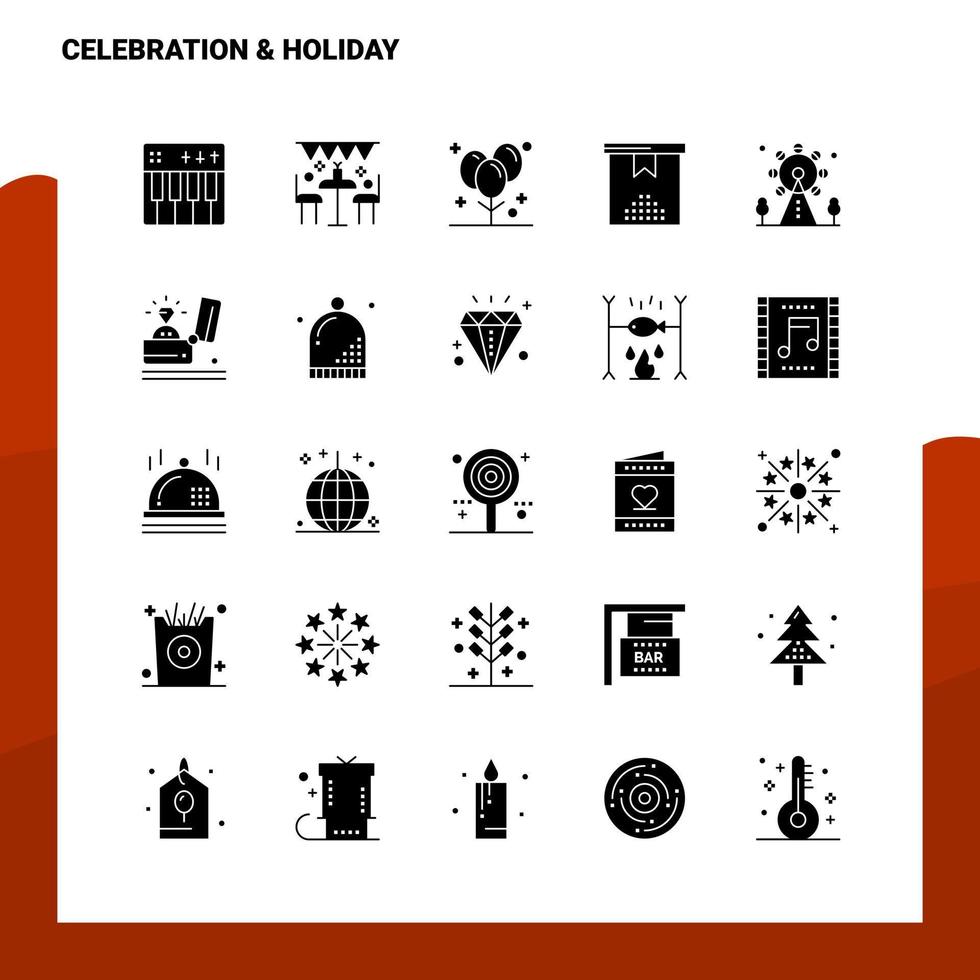 25 conjunto de iconos de vacaciones de celebración plantilla de ilustración de vector de icono de glifo sólido para ideas web y móviles para empresa comercial