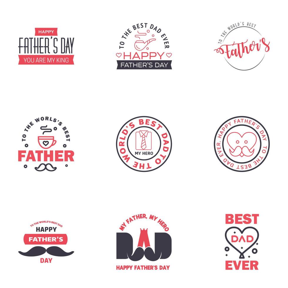 feliz día del padre 9 tipografía negra y rosa conjunto emblemas vectoriales letras para tarjetas de felicitación pancartas diseño de camiseta eres el mejor padre elementos de diseño vectorial editables vector