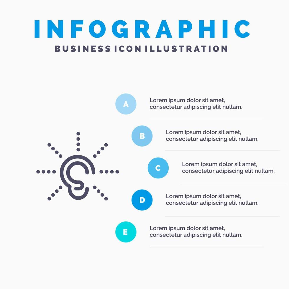 Awareness Ear Hear Hearing Listen Line icon with 5 steps presentation infographics Background vector