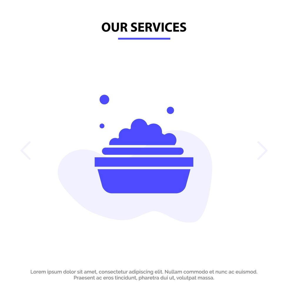 Our Services Bowl Cleaning Washing Solid Glyph Icon Web card Template vector