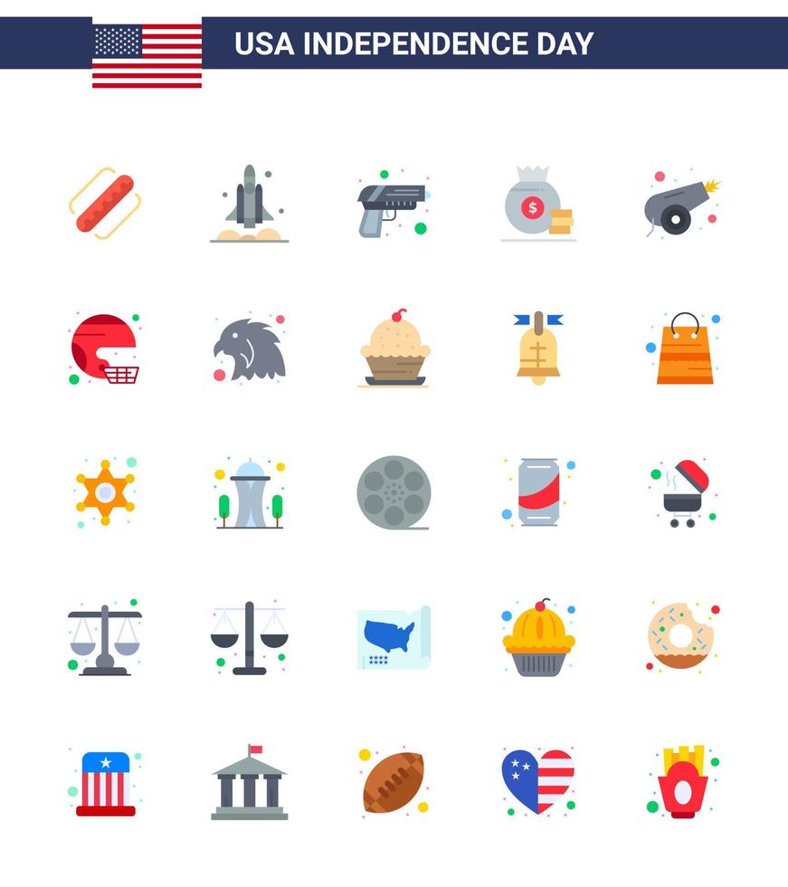 25 estados unidos paquete plano de signos y símbolos del día de la independencia de dinero del ejército usa bolsa arma elementos editables de diseño vectorial del día de estados unidos vector