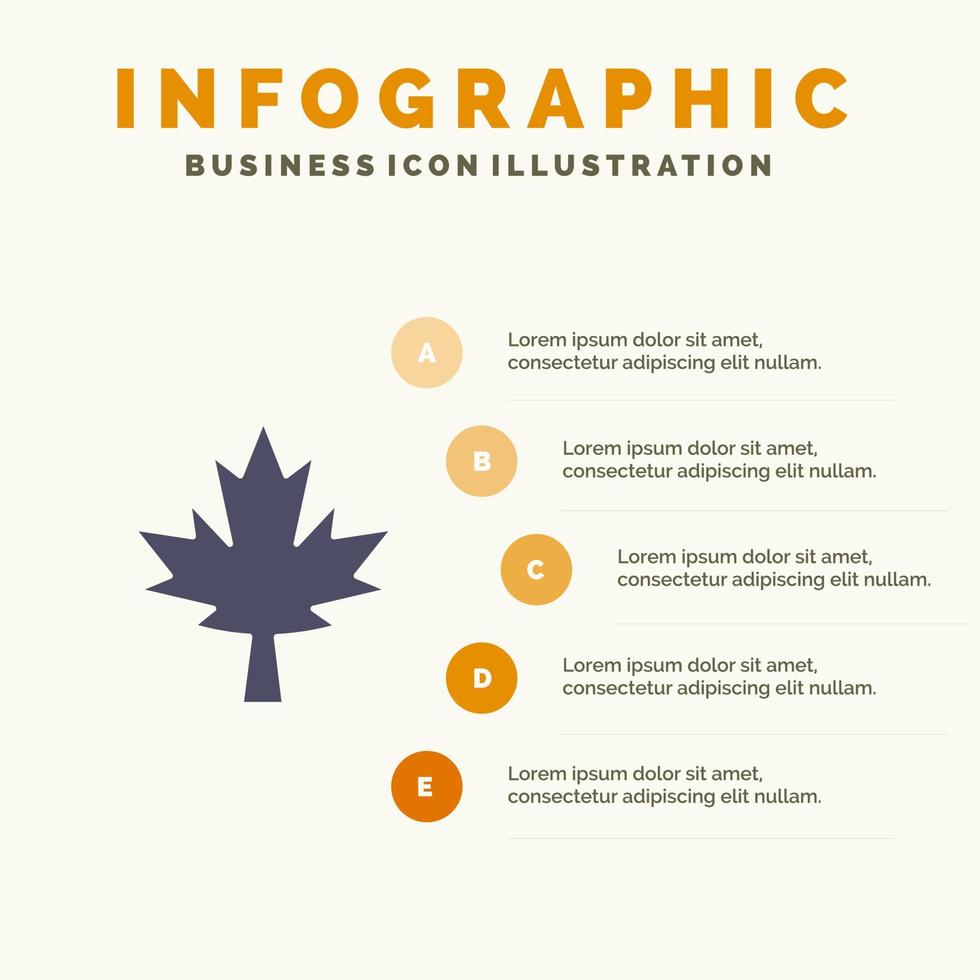 canadá hoja arce sólido icono infografía 5 pasos presentación fondo vector