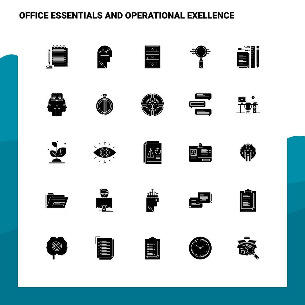 25 Office Essentials and Operational Exellence Icon set Solid Glyph Icon Vector Illustration Template For Web and Mobile Ideas for business company