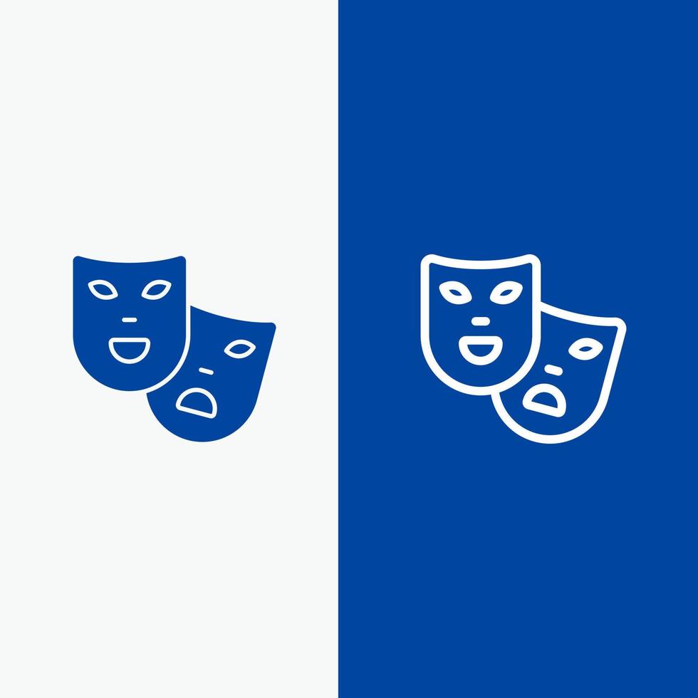 Masks Roles Theater Madrigal Line and Glyph Solid icon Blue banner Line and Glyph Solid icon Blue banner vector