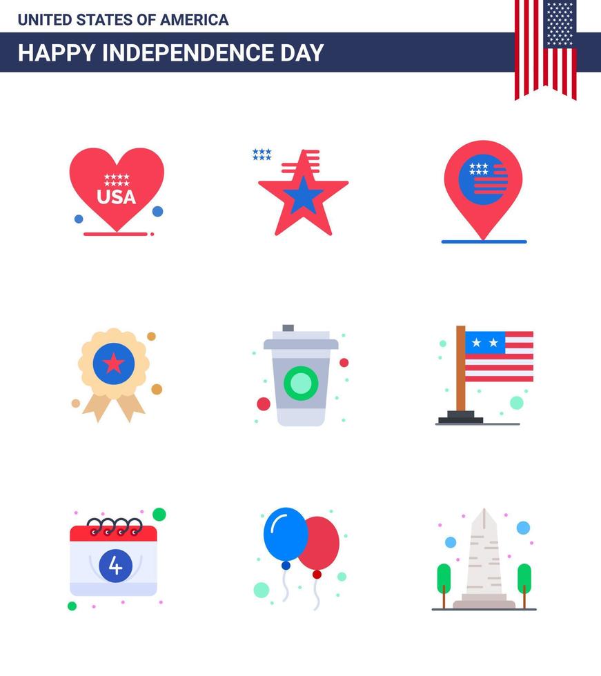 9 señales planas para el día de la independencia de estados unidos medalla de cola día de la independencia americana elementos de diseño vectorial editables del día de estados unidos vector