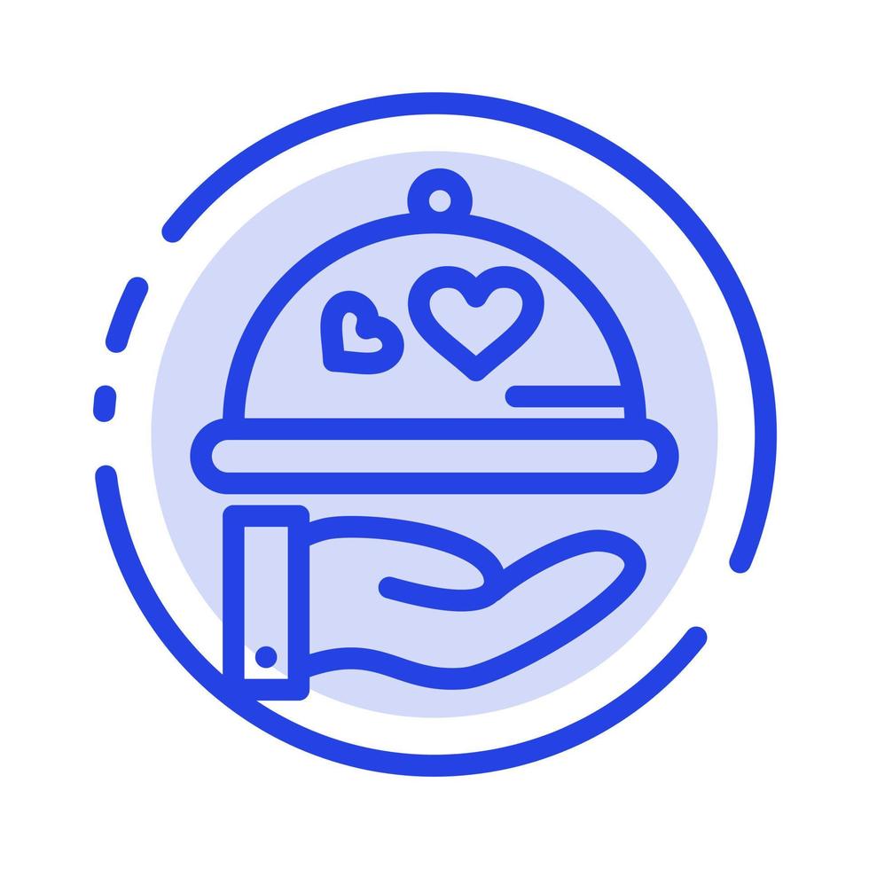 plato amor boda corazón línea punteada azul icono de línea vector