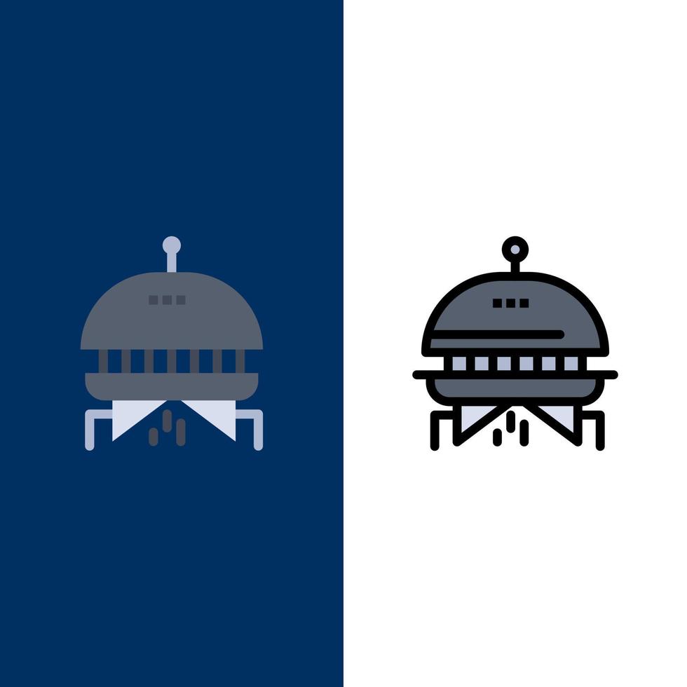 Astronomy Space Ufo  Icons Flat and Line Filled Icon Set Vector Blue Background