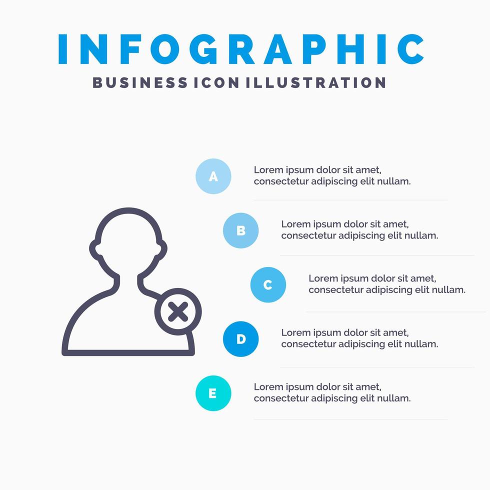 Eliminar icono de línea de usuario de hombre con fondo de infografía de presentación de 5 pasos vector