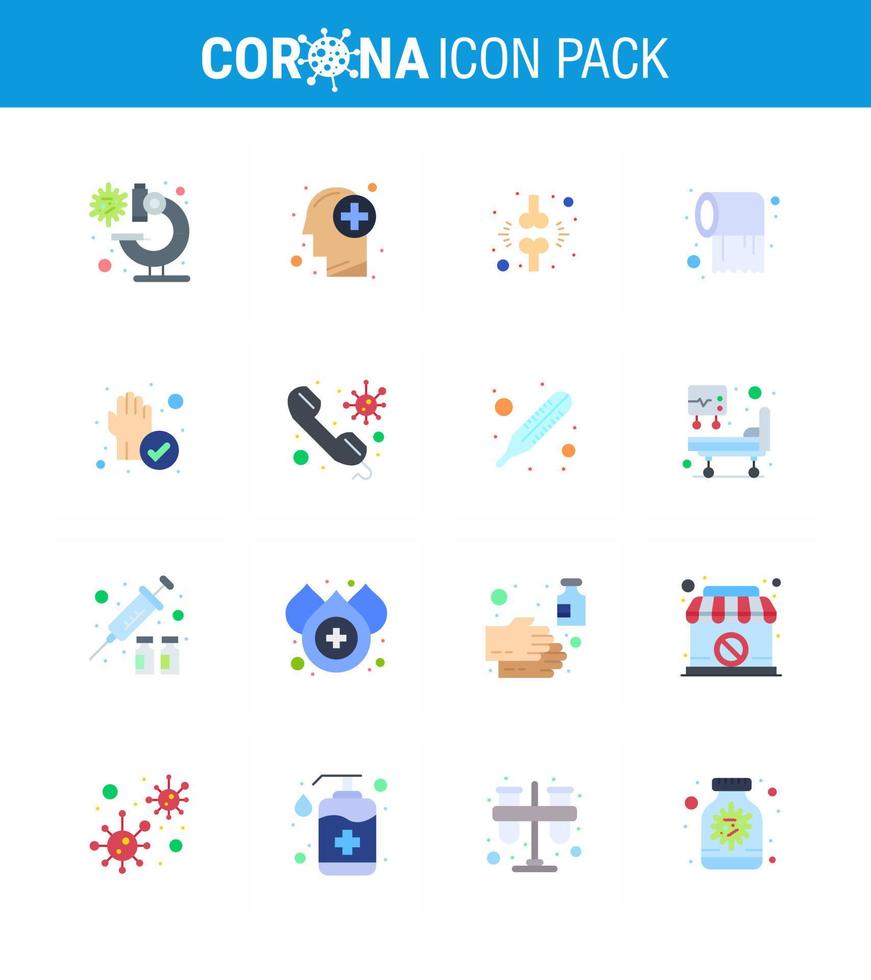 25 conjunto de iconos de emergencia de coronavirus diseño azul, como rollo de hueso de tejido de mano, elementos de diseño de vector de enfermedad de coronavirus viral 2019nov del paciente