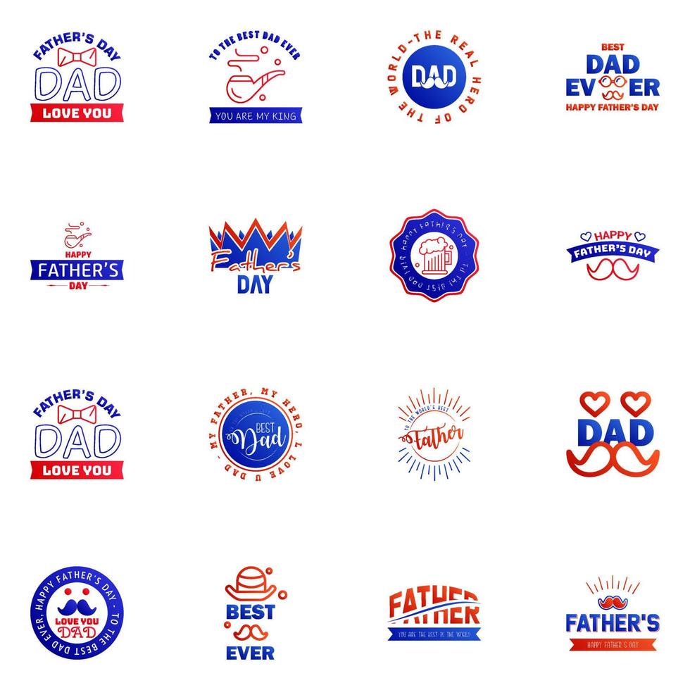 Set of fathers day 16 Blue and red design elements Editable Vector Design Elements