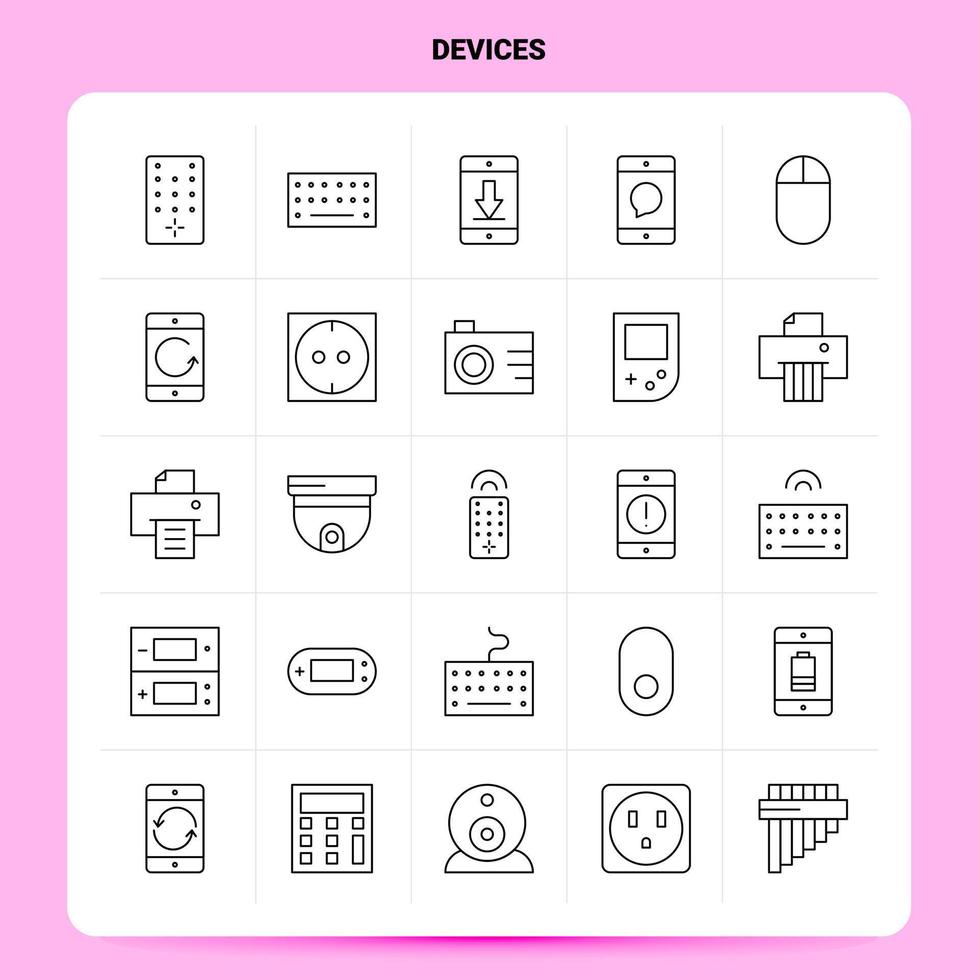 OutLine 25 Devices Icon set Vector Line Style Design Black Icons Set Linear pictogram pack Web and Mobile Business ideas design Vector Illustration