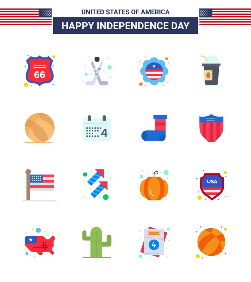 16 USA Flat Signs Independence Day Celebration Symbols of ball states country limonade america Editable USA Day Vector Design Elements