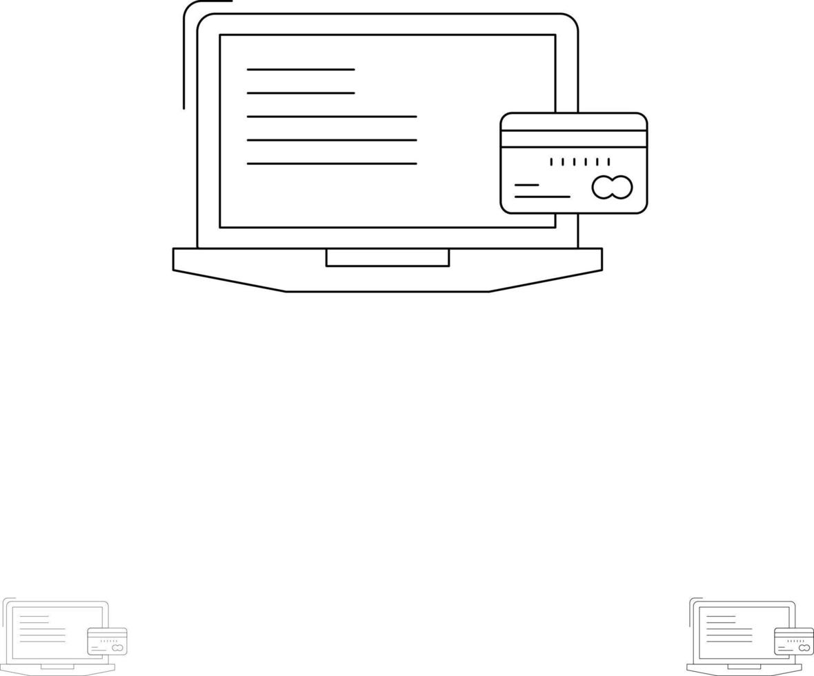 Payment Business Computer Credit Card Online Payment Bold and thin black line icon set vector