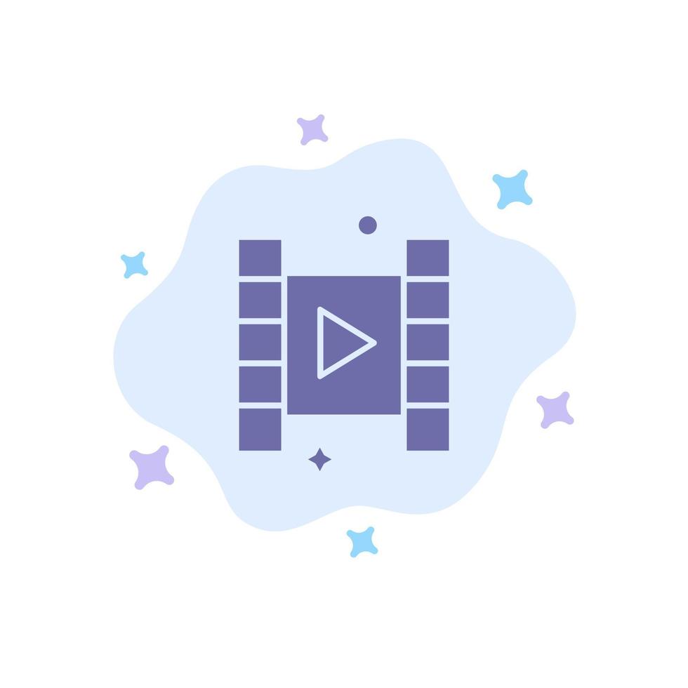 icono azul de la película de reproducción de video en el fondo abstracto de la nube vector