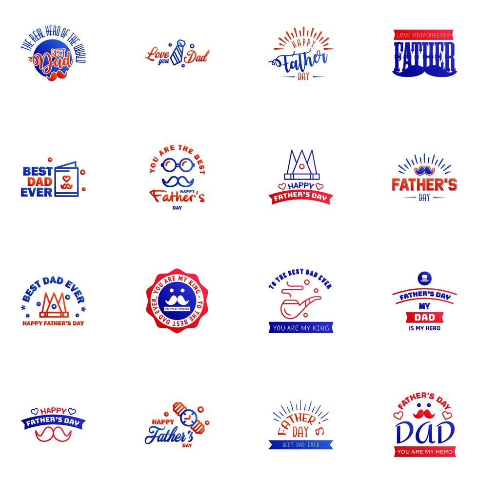 Happy fathers day 16 Blue and red typography set Vector emblems Lettering for greeting cards banners tshirt design You are the best dad Editable Vector Design Elements
