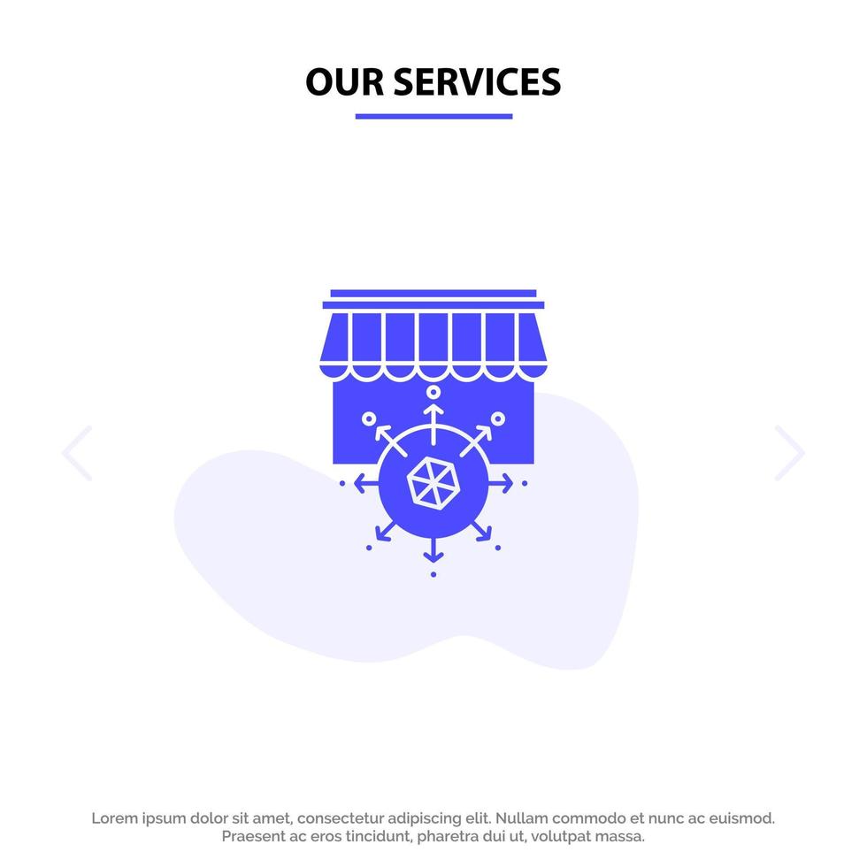 Our Services Shop Shopping Goal Business Solid Glyph Icon Web card Template vector