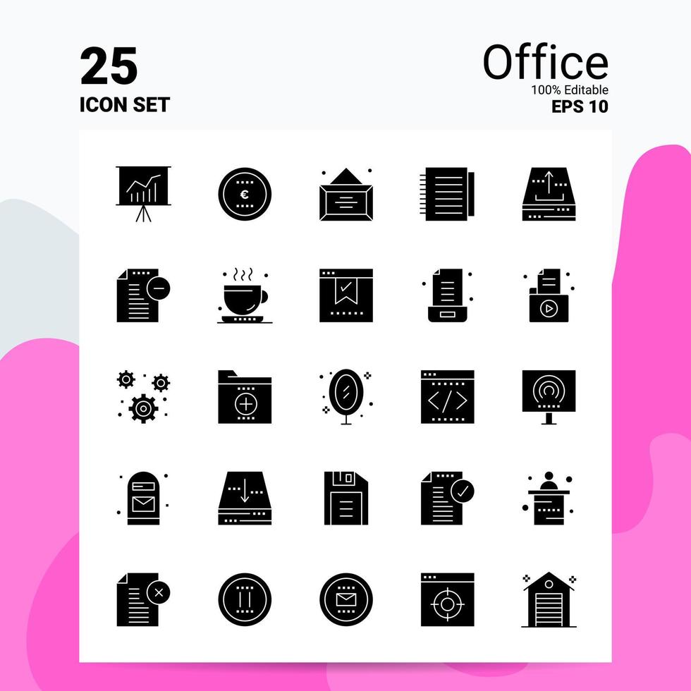 25 conjunto de iconos de oficina 100 archivos editables eps 10 ideas de concepto de logotipo de empresa diseño de icono de glifo sólido vector