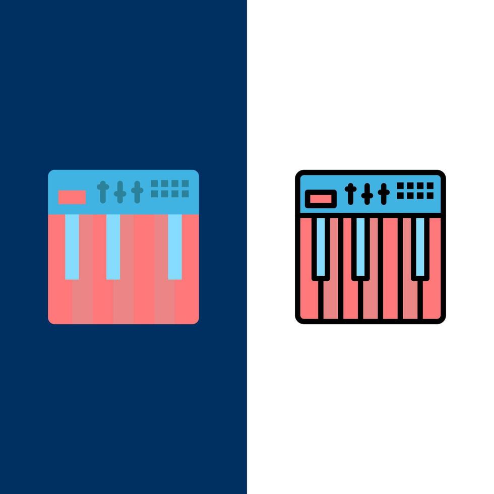Controller Hardware Keyboard Midi Music Icons Flat and Line Filled Icon Set Vector Blue
