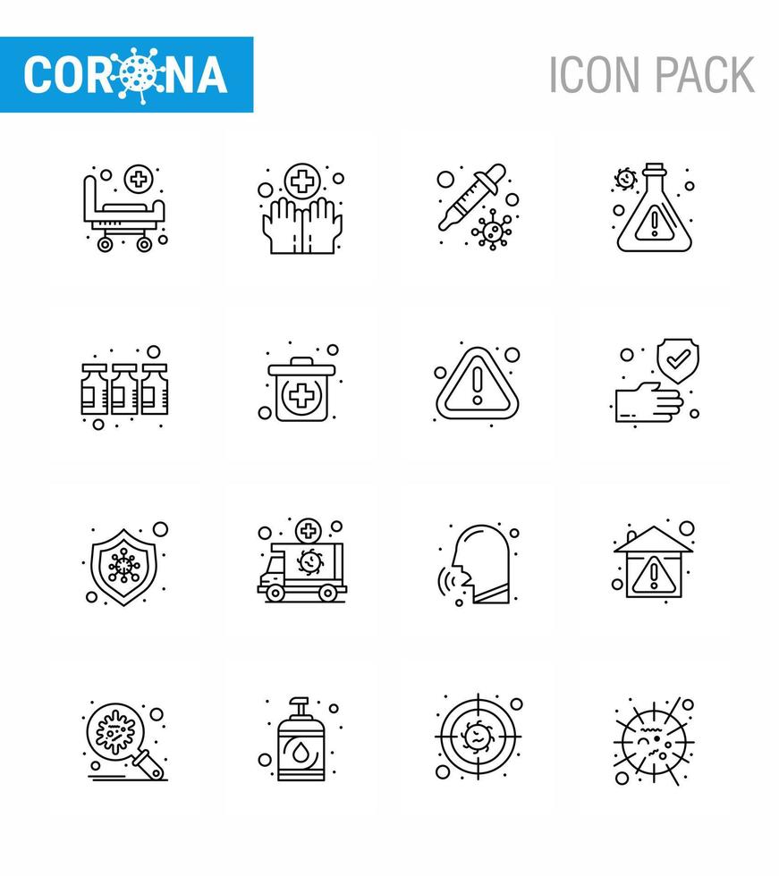 conjunto de iconos de prevención de coronavirus 2019ncov covid19 botella de medicina cuentagotas matraz de investigación coronavirus viral 2019nov elementos de diseño de vector de enfermedad