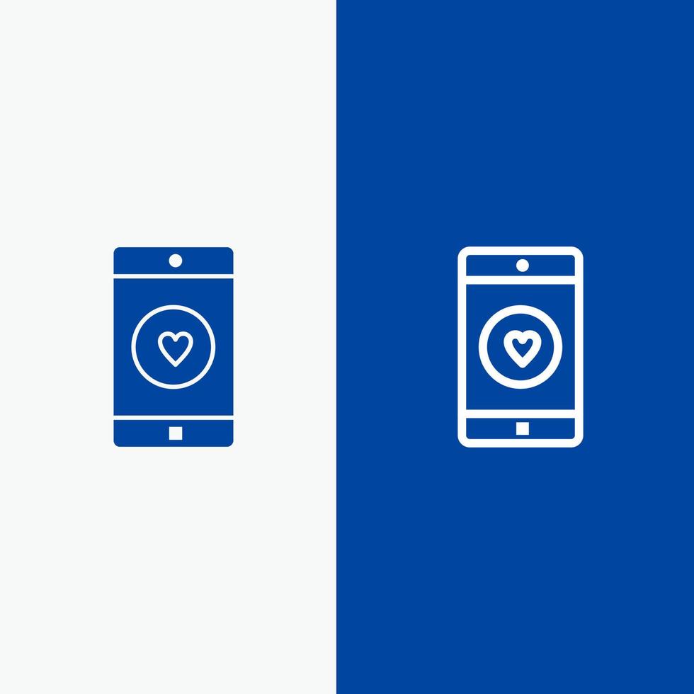 Application Mobile Mobile Application Like Heart Line and Glyph Solid icon Blue banner Line and Glyph Solid icon Blue banner vector