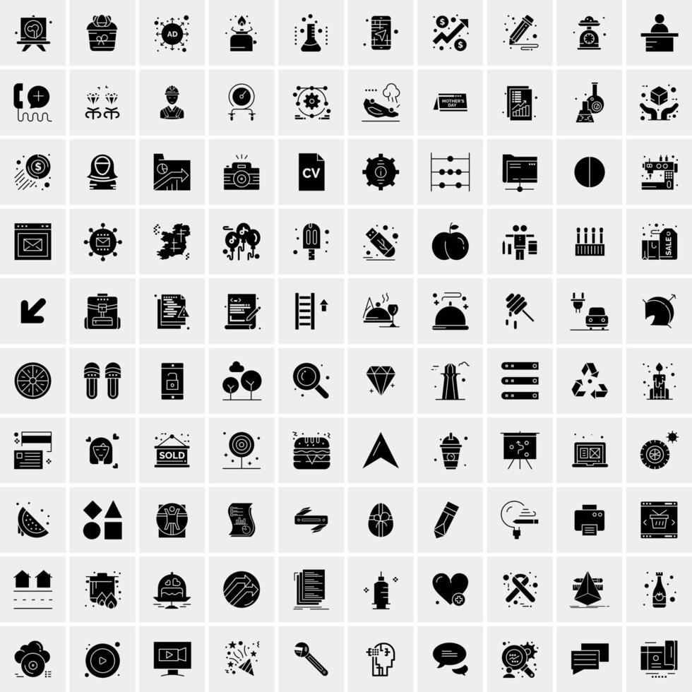 Set of 100 Universal Solid Icons vector