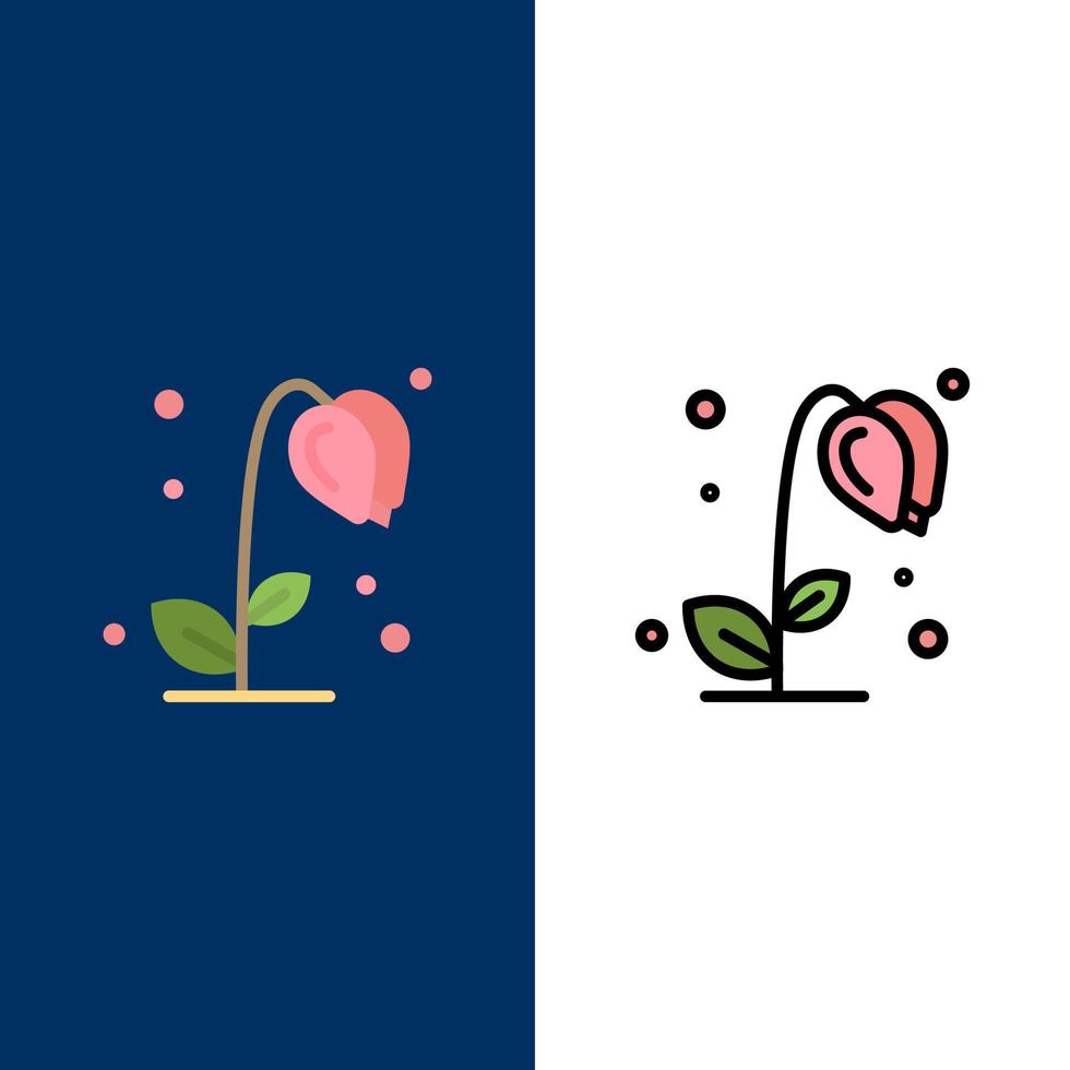 girasol naturaleza floral primavera iconos planos y llenos de línea conjunto de iconos vector fondo azul