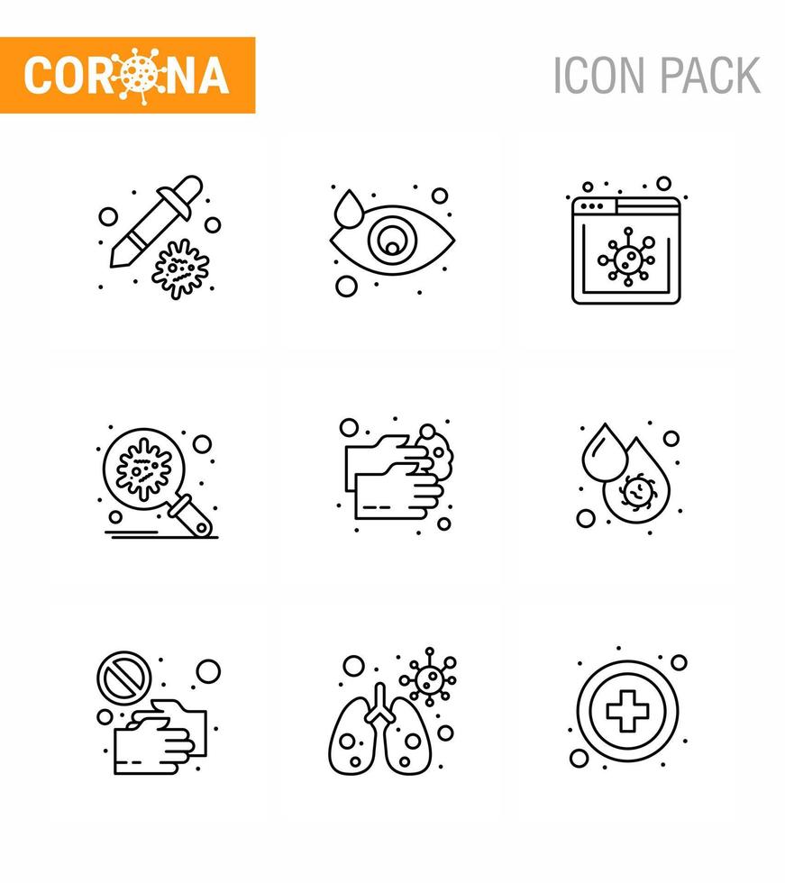 9 Line Set of corona virus epidemic icons such as healthcare spread browser security corona viral coronavirus 2019nov disease Vector Design Elements