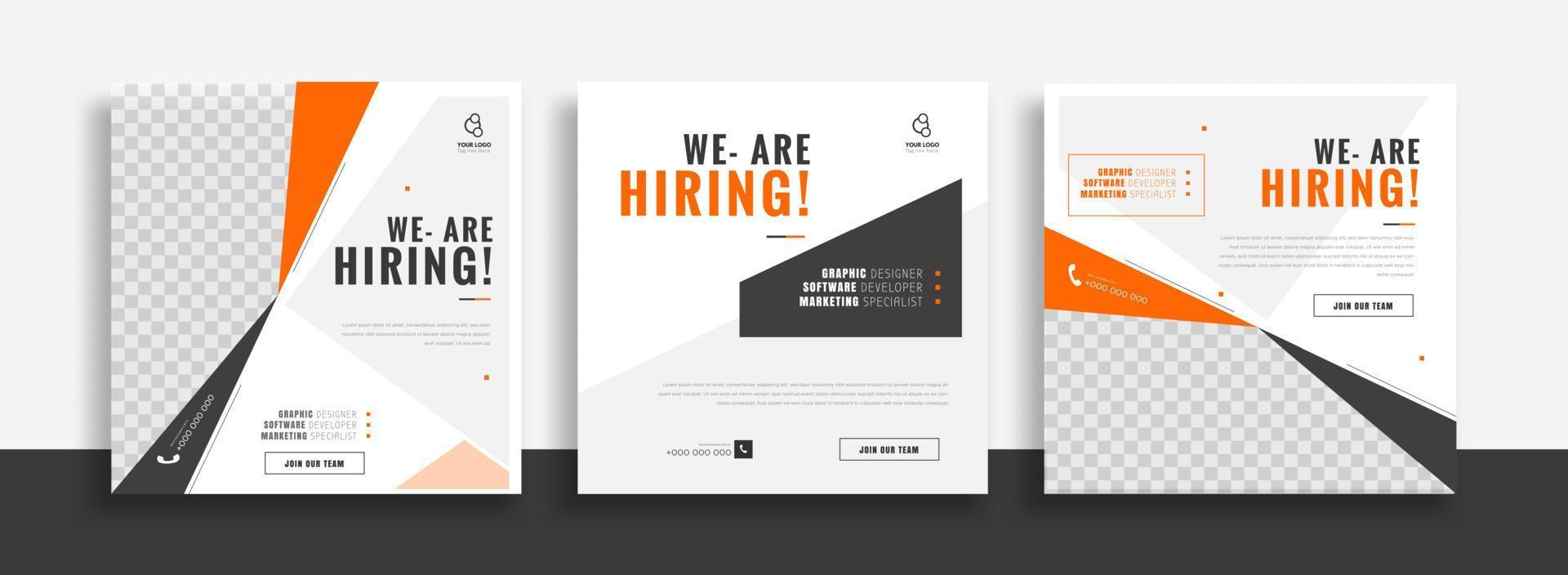 We are hiring job vacancy social media post banner design template with green and black color. We are hiring job vacancy square web banner design. vector