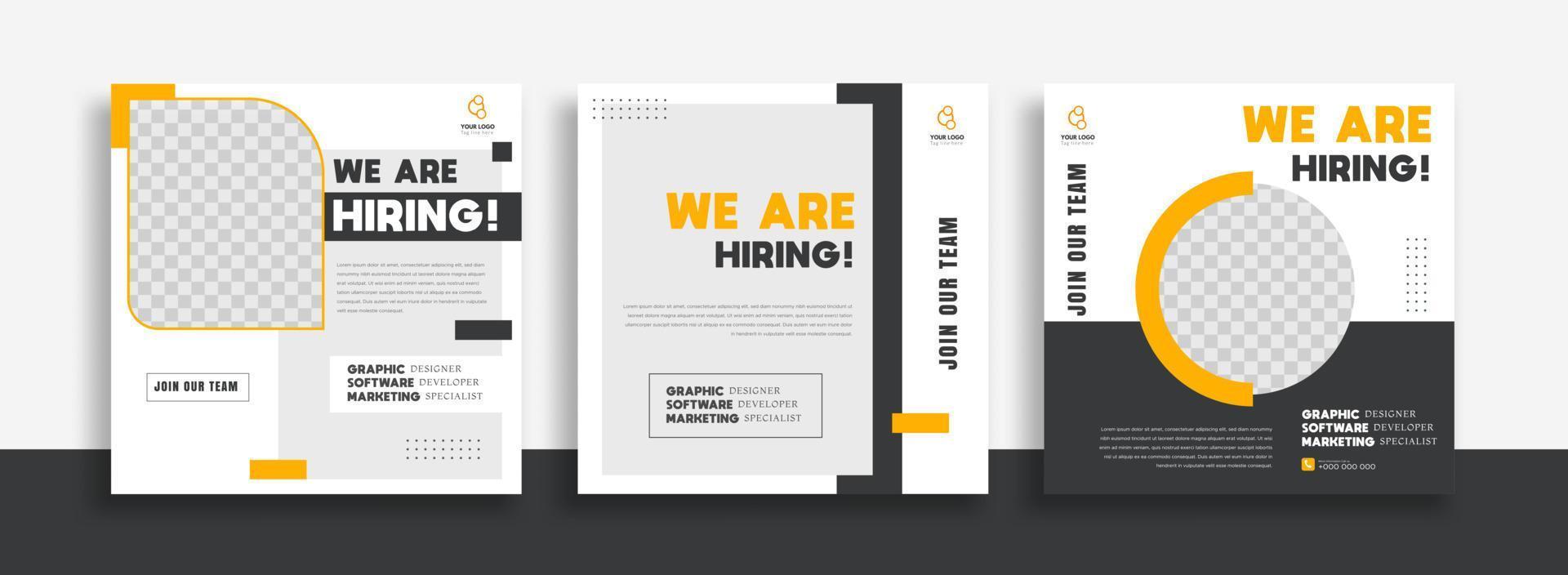 We are hiring job vacancy social media post banner design template with yellow color. We are hiring job vacancy square web banner design. vector