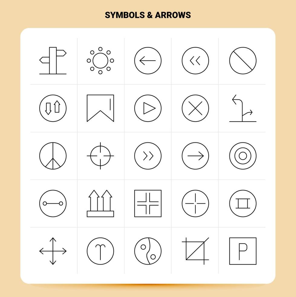 OutLine 25 Symbols Arrows Icon set Vector Line Style Design Black Icons Set Linear pictogram pack Web and Mobile Business ideas design Vector Illustration