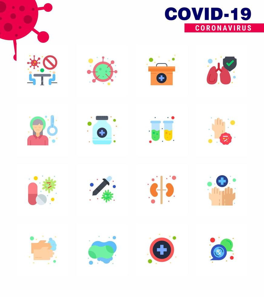 paquete de iconos de epidemia de coronavirus de 16 colores planos chupar como dolor de cabeza limpiar microorganismos pulmones medicina coronavirus viral 2019nov enfermedad vector elementos de diseño