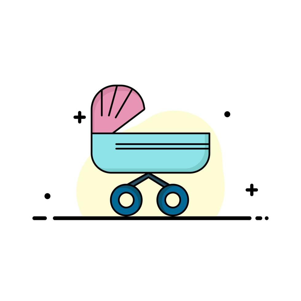 trolly baby kids push stroller Flat Color Icon Vector