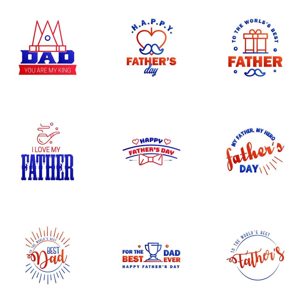 Happy fathers day 9 Blue and red Typography Fathers day background design Fathers day greeting card Editable Vector Design Elements