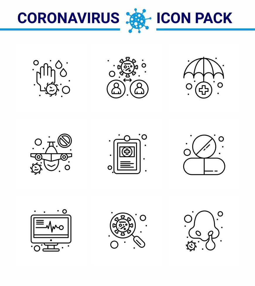 9 Line Corona Virus pandemic vector illustrations health warning virus travel plane viral coronavirus 2019nov disease Vector Design Elements